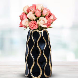 Elegant Black Ceramic Vase With Golden Trim - Aesthetic Centerpiece Flower Vase For Home Decor by Accent Collection