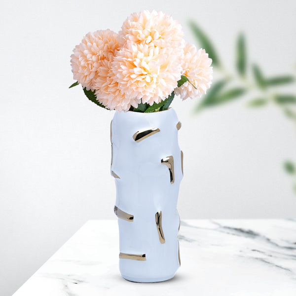 Elegant White Ceramic Vase With Golden Accents For Fresh & Faux Flowers - Bohemian Centerpiece by Accent Collection