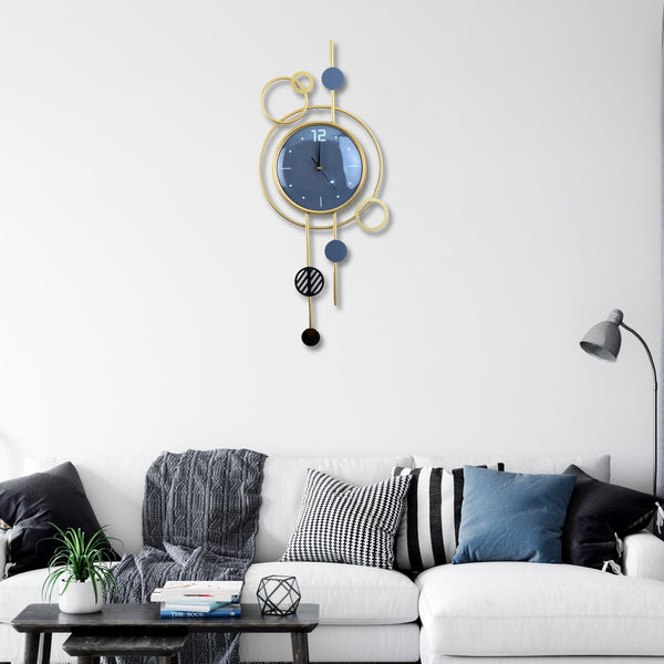 Large Grey Metal Wall Clock, 80 cm, Golden Frame, Abstract Modern Design by Accent Collection Home Decor