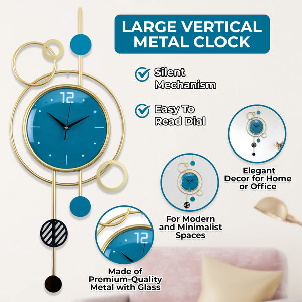 Luxury 80cm Gold, Green & Teal Metal Wall Clock With Glass - Silent, Modern Decor For Living Room, Office & Entryway by Accent Collection