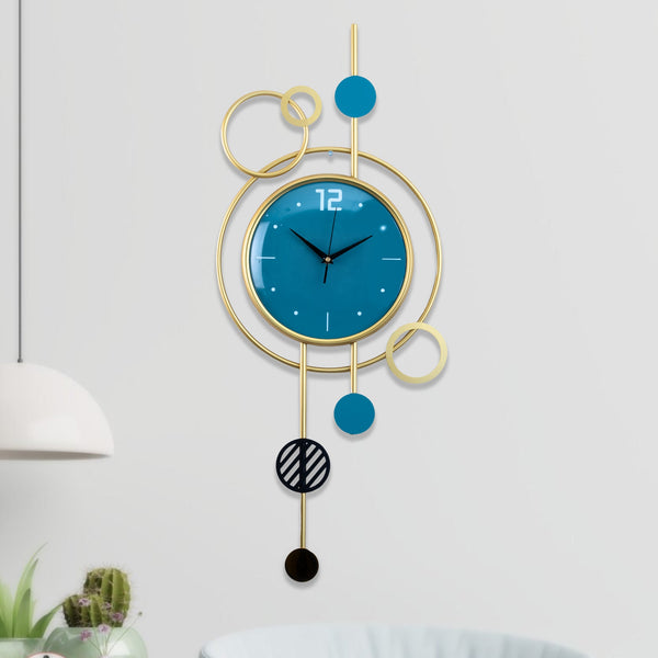 Large Green Metal Wall Clock, 80 cm, Living Room Wall Clock, Golden Frame by Accent Collection Home Decor