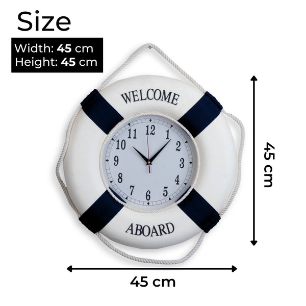 Nautical Bliss White & Blue High-Quality Plastic Cloth Round Wall Clock - Silent, Decorative Ocean-Themed Art for Home by Accent Collection