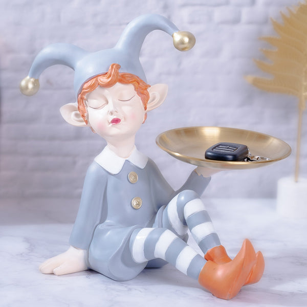 Cute Clown Statue with Tray, Tabletop Décor, Key Organizer, Table Organizer, Gray by Accent Collection Home Decor