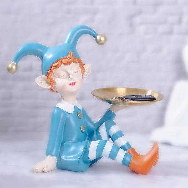 Cute Clown Statue with Tray, Tabletop Décor, Key Organizer, Table Organizer, Blue by Accent Collection Home Decor