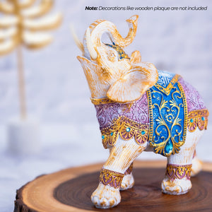 Beige Resin Elephant Figurine With Golden Highlights - Unique Zen Office & Coffee Table Decor, Ideal Housewarming Gift by Accent Collection