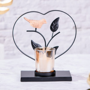 Black Metal Tealight Holder With Bird - Nature-Inspired Glass Decor For Tables by Accent Collection