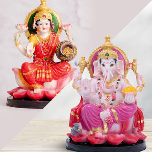 Divine Resin Multicolor Ganesh Lakshmi Statue Set - Ideal For Home Pooja Mandir Decor by Accent Collection