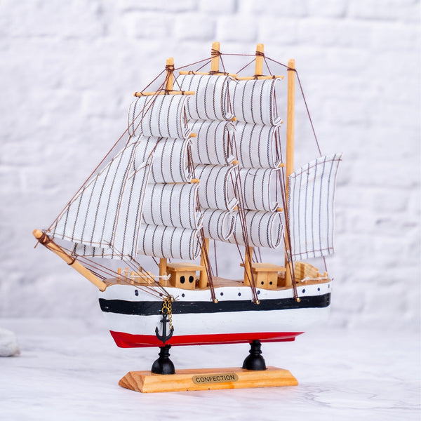 Small Wooden Ship Model, Sail Boat, White Blue, Nautical Decor, Table Decoration by Accent Collection Home Decor