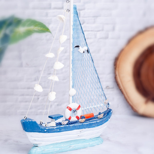Nautical Décor, Rustic Fishing Boat Model with Sea Shells, Blue, White Marine Décor by Accent Collection Home Decor