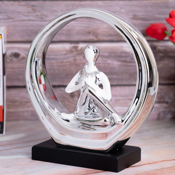 Yoga Girl Statue, Ceramic, White and Chrome, Unique Gift by Accent Collection Home Decor