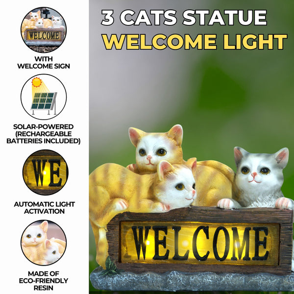 Welcome Cats Solar Statue, Outdoor Decor, Figurine Light, Patio Decor, Gift for Cat Lovers by Accent Collection Home Decor