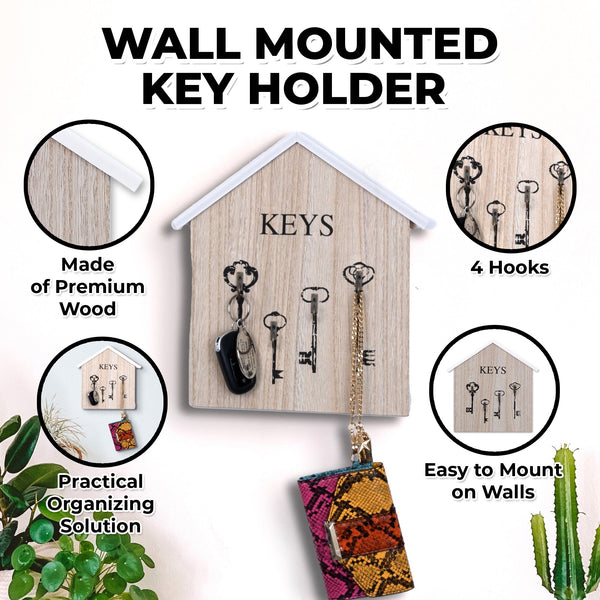 Wooden Key Holder, Wall Mounted, Hallway Entrance Key Hanger by Accent Collection Home Decor