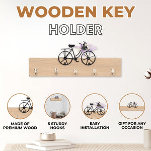 Wall Mounted Key Holder, 5 Hook Key Hangers, 6" Wooden Rack Organizer, Farmhouse Home Office Decor, Gifts by Sona Casa
