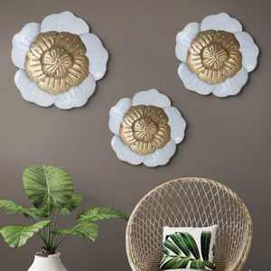 Golden Blossom Trio - 3 Piece Metal Flower Wall Art For Boho To Minimalist Decor by Accent Collection