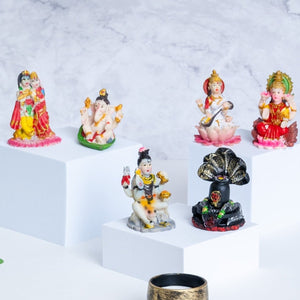 Divine Resin Multicolor Set Of 6 Hindu Deity Figurines For Pooja & Indian Home Decor by Accent Collection