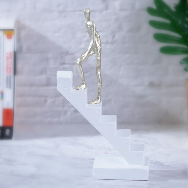 Abstract White Statue Of Man Climbing Stairs - Motivational Decor For Zen Office & Home Inspiration by Accent Collection