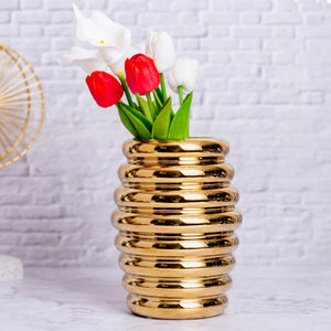 Golden Ceramic Honey Spoon Vase - Modern Flower Vase For Table Centerpieces, Bohemian Gold Decor by Accent Collection