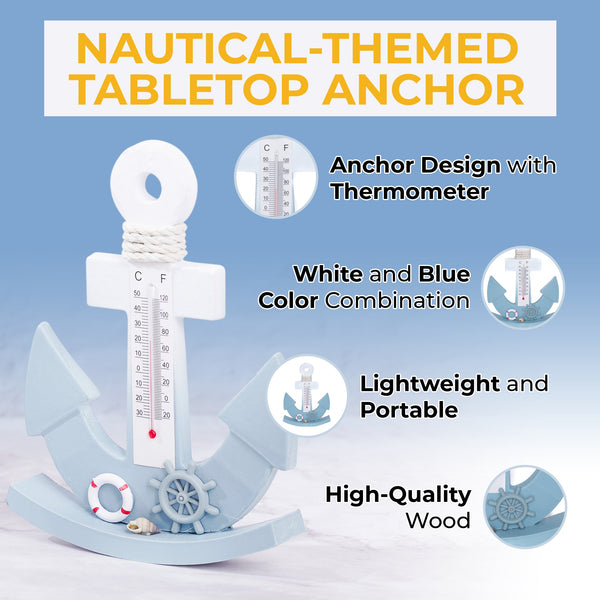 Nautical Themed Table Top Anchor with Temperature Gauge Thermometer by Accent Collection Home Decor