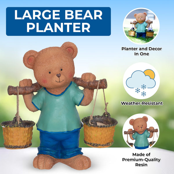Large Outdoor Indoor Bear Statue Planter with 2 Hanging Baskets, Garden Décor by Accent Collection Home Decor