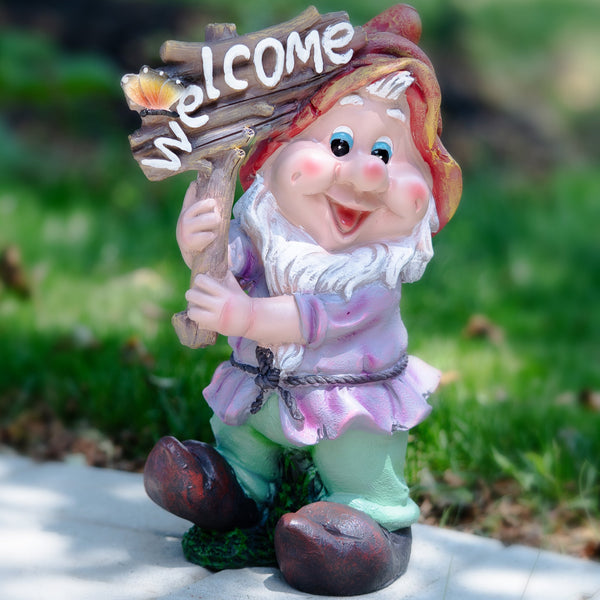Welcome Gnome Large, Indoor or Outdoor, 35 cm, Cute Garden or Patio Decor, Colorful Decoration, Home Decor, Statue Decor, Garden Statue
