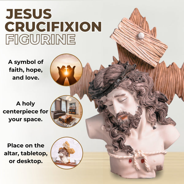 Divine Grace Resin Tabletop Jesus Sculpture | White & Brown Sacred Heart Crucifix by Accent Collection
