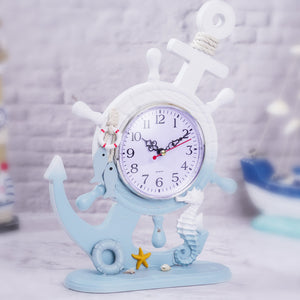 Nautical Themed Anchor Desktop Clock, Cute Wooden Blue Table Clock by Accent Collection Home Decor