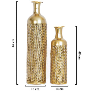 2 Pc Set of Metal Floor Vases, Curves, Golden by Accent Collection