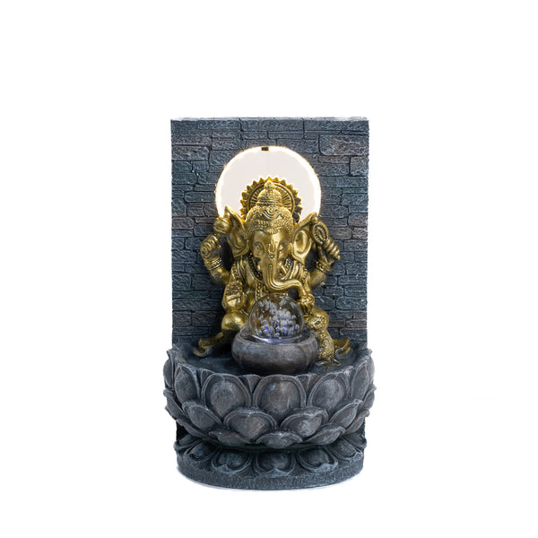 Indoor Water Fountain with Ganesha Statue, Table Fountain, Lights and Revolving Crystal Ball, Housewarming Gift, Diwali Decor by Accent Collection