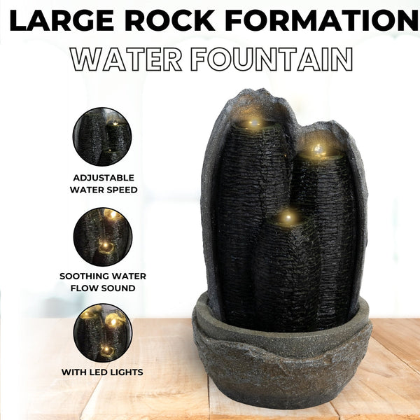 Large Rock Formation Indoor Outdoor Stone Finish Water Fountain with LED Lights, Calming Waterfall by Accent Collection Home Decor