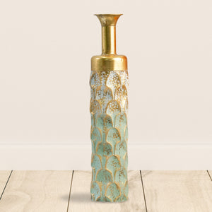 Handmade Floor Vase, Tall Floor Vase, Golden and Green Large Metal Floor Vase, Pampas Vase, Rustic Finish, 31 inch, Home Decor for Farmhouse, Vintage, Chic Space by Accent Collection