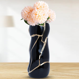Abstract Black And Gold Ceramic Vase - Flower Bud Centerpiece For Home Decor by Accent Collection
