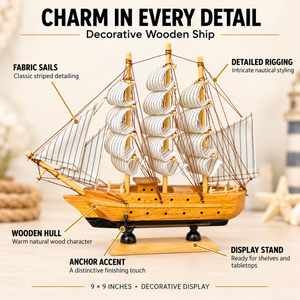 Wooden Sailing Ship Decor – 9" Nautical Tabletop Accent