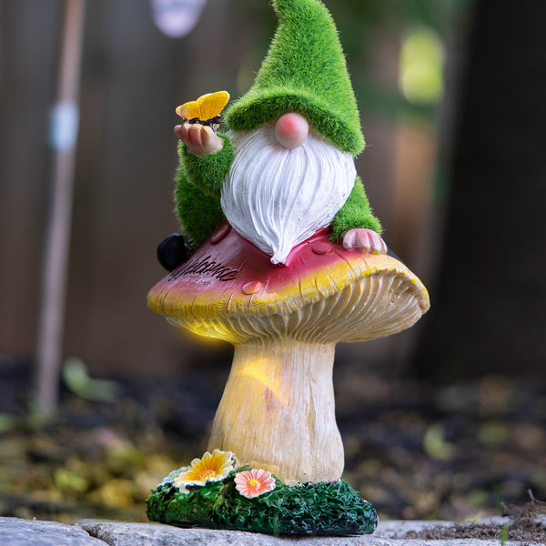 Garden Gnome on Mushroom, Solar Decor, Colorful Outdoor Ornament by Accent Collection Home Decor
