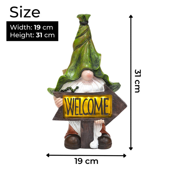 Garden Gnome with Leaf Hat and Welcome Sign, Solar Light, Garden Decor, Gift by Accent Collection Home Decor