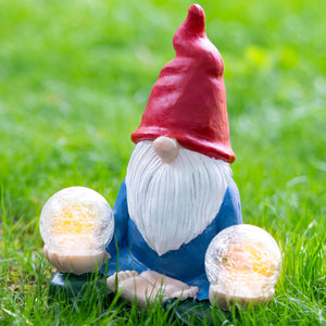 Solar Illuminated Resin Gnomes With Crystal Orbs, Red White Blue Yard Decor by Accent Collection