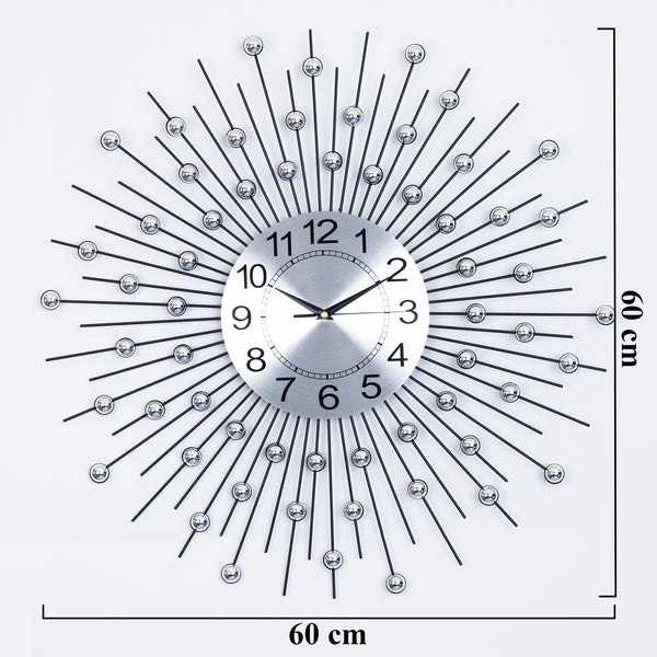 Large Sunrays Metal Wall Clock, 60 cm, Black, Living Room Clock by Accent Collection Home Decor