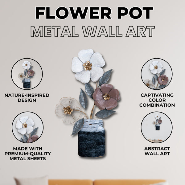 Large Metal Flower Pot Wall Hanging, 97 cm Wall Decor by Accent Collection Home Decor