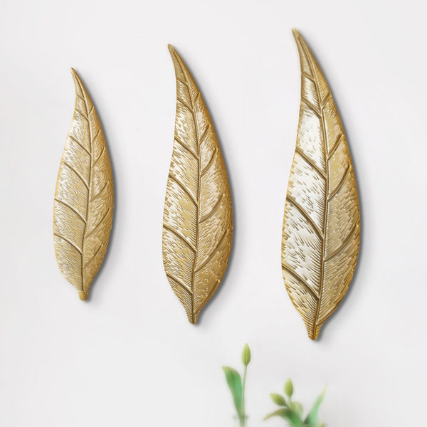 3 Pc Golden Leaves, Metal Wall Art, Large Wall Decor by Accent Collection Home Decor
