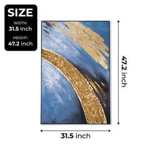 Golden Horizon: Large Blue & Gold Abstract Impasto Canvas, Framed Wood Textured Wall Art For Modern Home Decor by Accent Collection