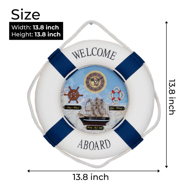 High-Quality Plastic & Cloth White Red Lifebuoy Silent Wall Clock For Nautical Home Decor by Accent Collection