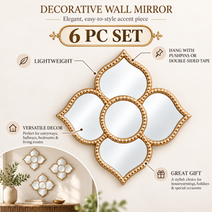 Golden Floral Wall Mirror Set, Traditional Modern Diwali Decor Gift, 25 cm Mirrors Pooja Room Decor-Sona Casa