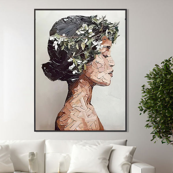 Woman Portrait Large Wall Art - Textured Oil Painting, Original Art Handmade Canvas Painting for Living Room Bedroom Decor, Unique Gift