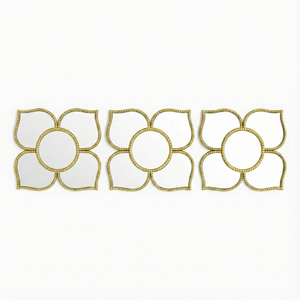Golden Floral Wall Mirror Set, Traditional Modern Diwali Decor Gift, 25 cm Mirrors Pooja Room Decor-Sona Casa