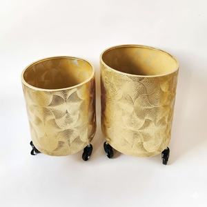 Gold Metal Foil Planters Set with Wheels and Drain Plug, Indoor Pot for Fresh or Faux Plants Home Decor Gift-Sona Casa