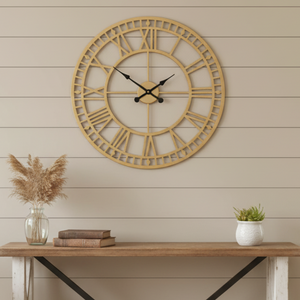 Large 32 Inch Gold Metal Wall Clock, Oversized Farmhouse & Cottage Style Decor, Roman Numeral Decorative Clock, Home Decor, Gift-Sona Casa