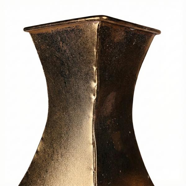 Modern Decorative Metal Tall Vase, Rustic Weathered Finish, Handmade Gold Living Room Decor, 42" Pots for Pampas Grass-Sona Casa