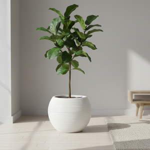 18" Round White Self-Watering Planter Pot with Glazed Wave Pattern, Mid-Century Modern Indoor Outdoor Decor-Sona Casa