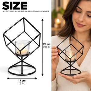 Black Geometric Metal Candle Holder with Glass Votive Cup