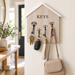 Wooden Wall Mounted Key Holder, 10" 4-Hook Farmhouse Rustic Home Office Entryway Decorative Organizer Rack, Gifts