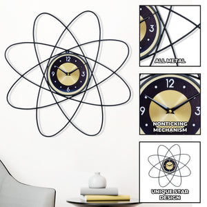 Minimalist Luxury Large Black Yellow Metal Star Decorative Wall Clock, 60 cm Silent Non-Ticking, Living Room Decor Gift by Sona Casa